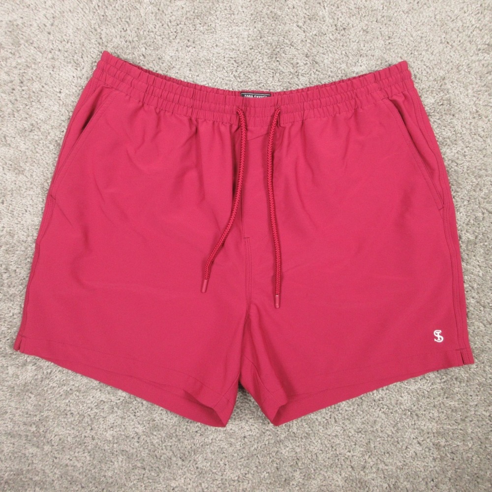 Todd Snyder Swim Trunks Mens XL Red‎ Solid Logo Shorts Bathing Suit Beach EUC